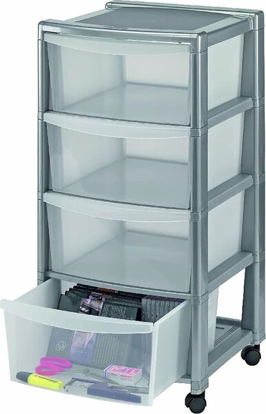 STEFANPLAST Cassettiera 4 cassetti con Ruote in polietilene 40X40X80 cm colore Silver - 50340