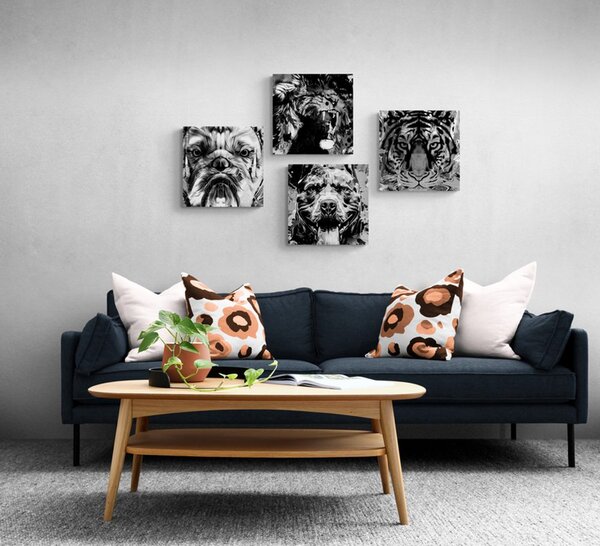 Set di quadri – Animali in stile pop art in bianco e nero