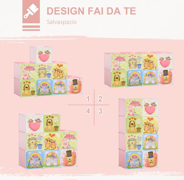 DecHome Cassettiera Componibile 8 cubi con ante in Plastica e Acciaio Dimensioni 74x47x144 cm colore Rosa