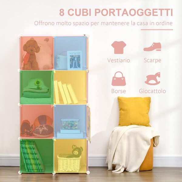 DecHome Cassettiera Componibile 8 cubi con ante in Plastica e Acciaio Dimensioni 74x47x144 cm colore Rosa