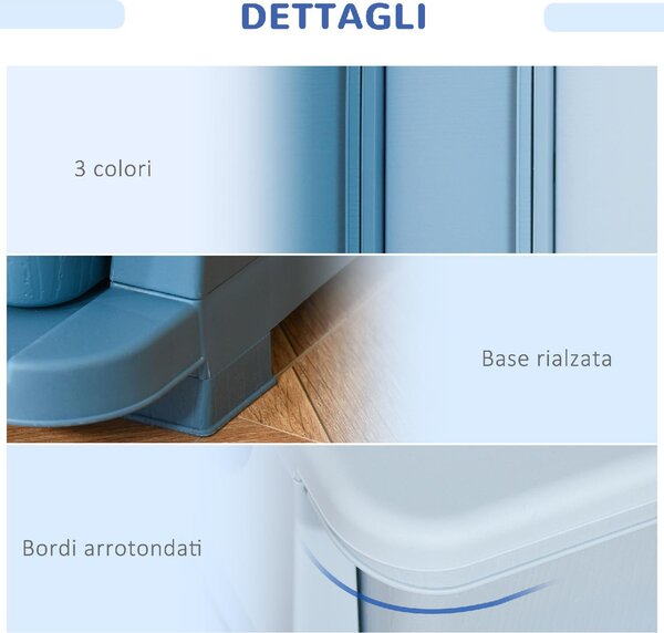 DecHome Cassettiera Multiuso 3 Cassetti in Plastica 37x37x56.5 cm colore Blu