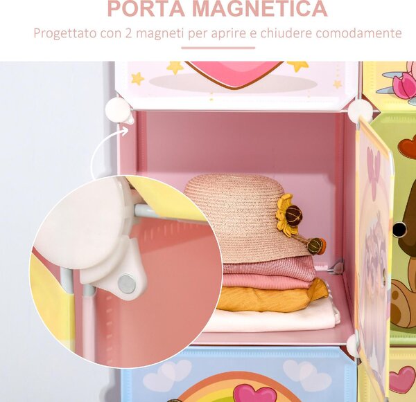DecHome Cassettiera Componibile 8 cubi con ante in Plastica e Acciaio Dimensioni 74x47x144 cm colore Rosa
