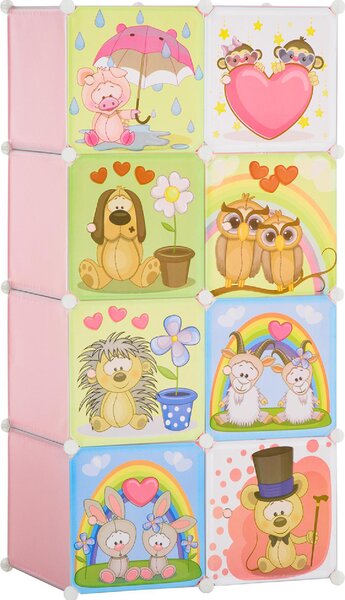 DecHome Cassettiera Componibile 8 cubi con ante in Plastica e Acciaio Dimensioni 74x47x144 cm colore Rosa