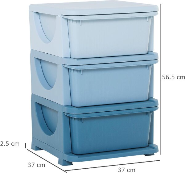 DecHome Cassettiera Multiuso 3 Cassetti in Plastica 37x37x56.5 cm colore Blu