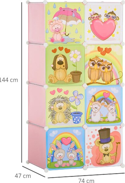 DecHome Cassettiera Componibile 8 cubi con ante in Plastica e Acciaio Dimensioni 74x47x144 cm colore Rosa