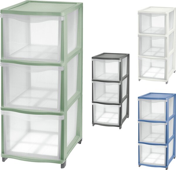 Tontarelli Cassettiera Multiuso 3 Cassetti in Plastica 26,8x37x63,1 cm colore Trasparente/Panna - 8025307-AD0 Cover Line