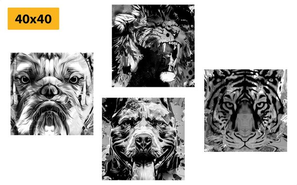 Set di quadri – Animali in stile pop art in bianco e nero