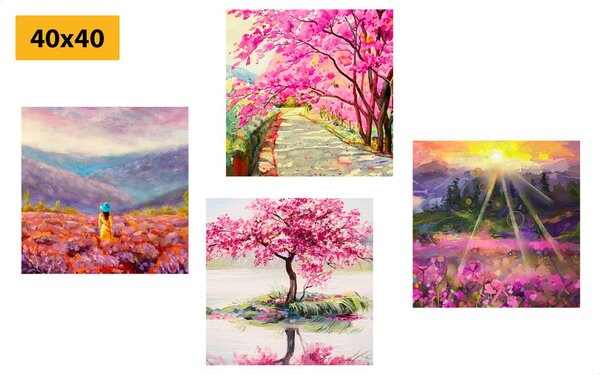 Set di quadri – Splendida imitazione di pittura a olio in rosa