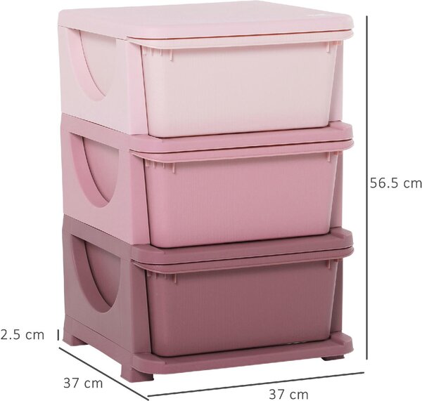 DecHome Cassettiera Multiuso 3 Cassetti in Plastica 37x37x56.5 cm colore Rosa