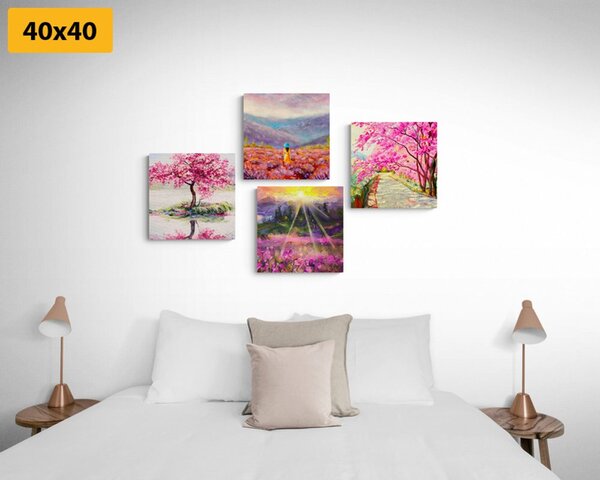Set di quadri – Splendida imitazione di pittura a olio in rosa