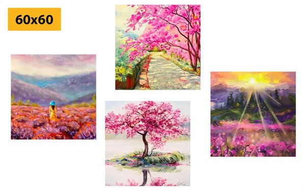 Set di quadri – Splendida imitazione di pittura a olio in rosa