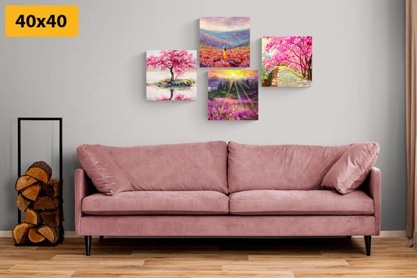 Set di quadri – Splendida imitazione di pittura a olio in rosa
