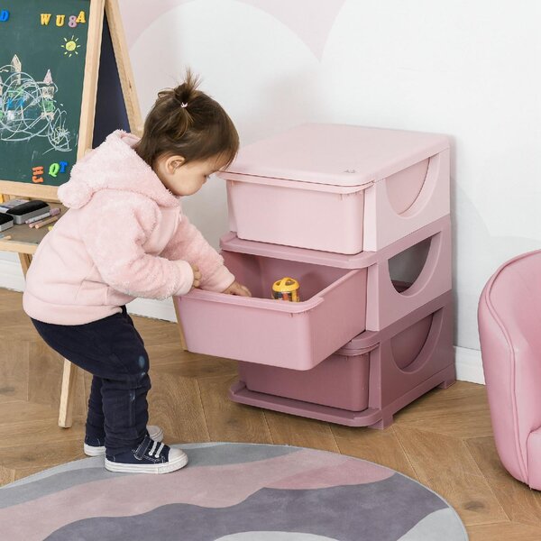 DecHome Cassettiera Multiuso 3 Cassetti in Plastica 37x37x56.5 cm colore Rosa