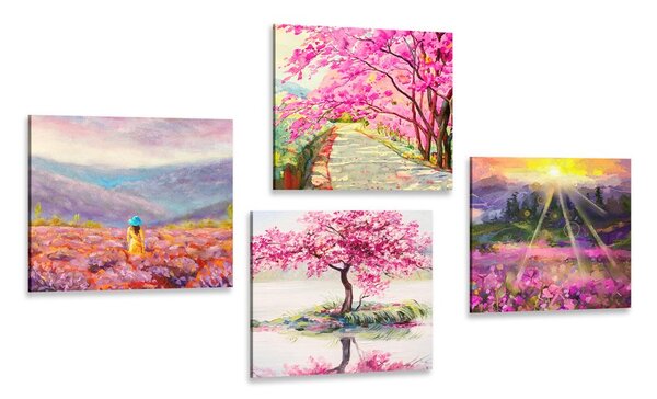 Set di quadri – Splendida imitazione di pittura a olio in rosa