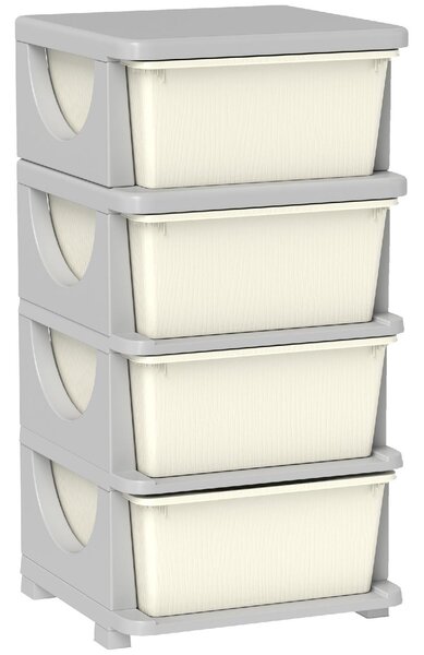 DecHome Cassettiera Multiuso 4 Cassetti in Plastica 37x37x76 cm colore Crema