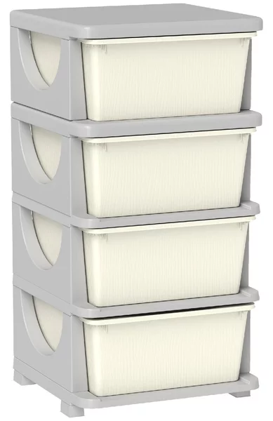 DecHome Cassettiera Multiuso 4 Cassetti in Plastica 37x37x76 cm colore Crema