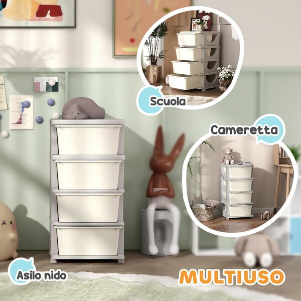 DecHome Cassettiera Multiuso 4 Cassetti in Plastica 37x37x76 cm colore Crema