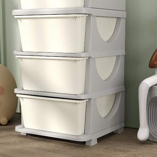 DecHome Cassettiera Multiuso 4 Cassetti in Plastica 37x37x76 cm colore Crema