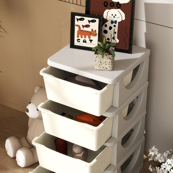 DecHome Cassettiera Multiuso 4 Cassetti in Plastica 37x37x76 cm colore Crema
