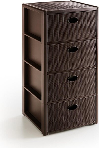 STEFANPLAST Cassettiera Multiuso 4 Cassetti in Plastica 40x40x80 cm colore Moka - 30402 Elegance