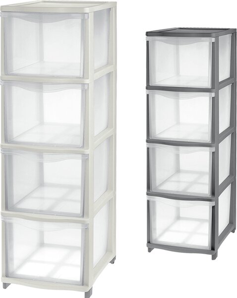 Tontarelli Cassettiera Multiuso 4 Cassetti in Plastica 26,8x37x82,7 cm colore Trasparente/Panna - 8025308-AD0 Cover Line