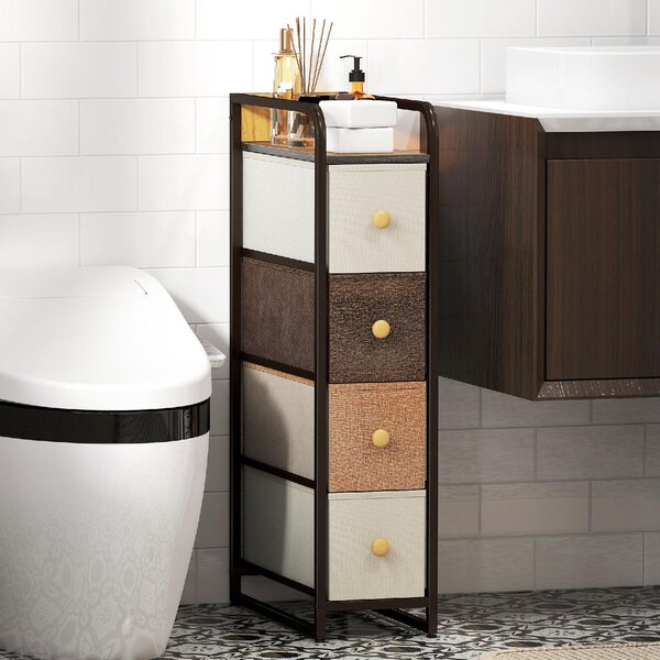 DecHome Cassettiera Multiuso Salvaspazio 4 Cassetti Pieghevoli in Tessuto, Acciaio e Legno 20x47x84.5 cm Multicolore