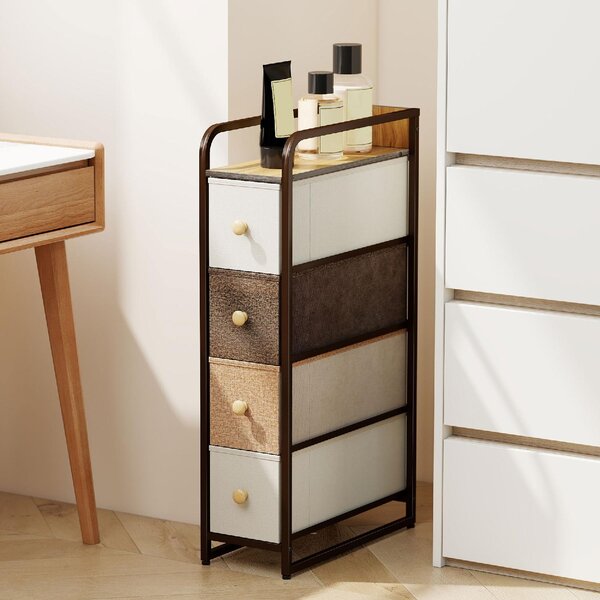 DecHome Cassettiera Multiuso Salvaspazio 4 Cassetti Pieghevoli in Tessuto, Acciaio e Legno 20x47x84.5 cm Multicolore
