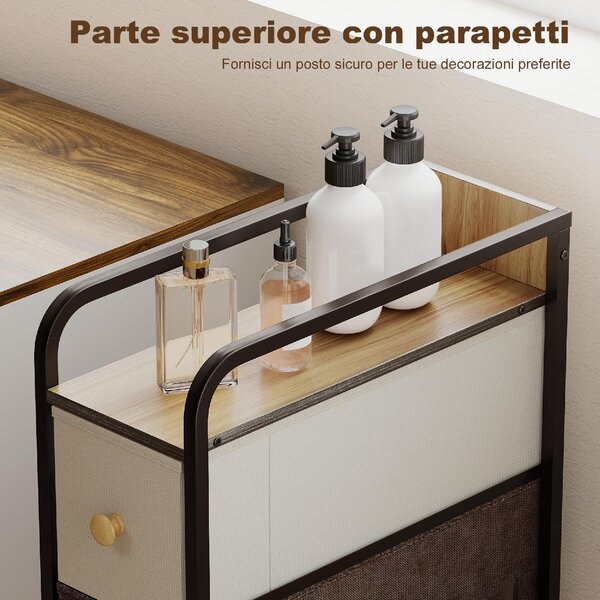 DecHome Cassettiera Multiuso Salvaspazio 4 Cassetti Pieghevoli in Tessuto, Acciaio e Legno 20x47x84.5 cm Multicolore