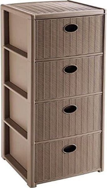 STEFANPLAST Cassettiera Multiuso 4 Cassetti in Plastica 40x40x80 cm colore Tortora - 30401 Elegance