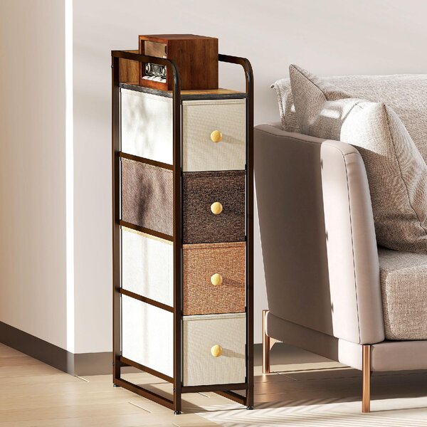 DecHome Cassettiera Multiuso Salvaspazio 4 Cassetti Pieghevoli in Tessuto, Acciaio e Legno 20x47x84.5 cm Multicolore