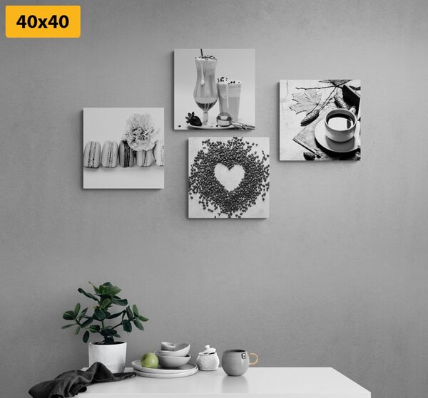 Set di quadri – Bevande con dolce piacere in bianco e nero