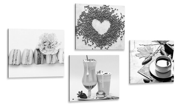 Set di quadri – Bevande con dolce piacere in bianco e nero