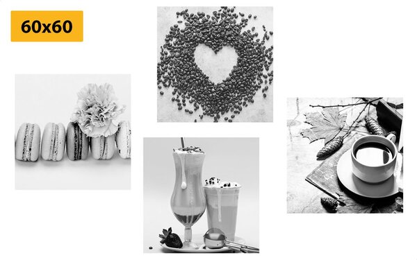 Set di quadri – Bevande con dolce piacere in bianco e nero