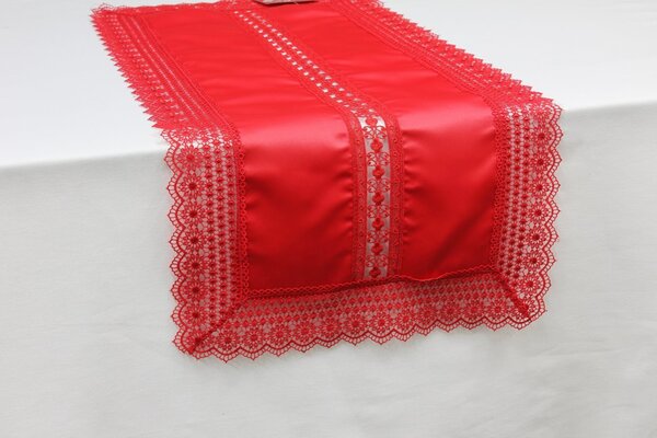 Elite Centrotavola Natalizio Runner Tavola Ricamato 40x110 cm con Inserti Macram colore Rosso - SD121392