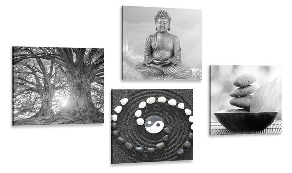 Set di quadri – Feng Shui in stile bianco e nero