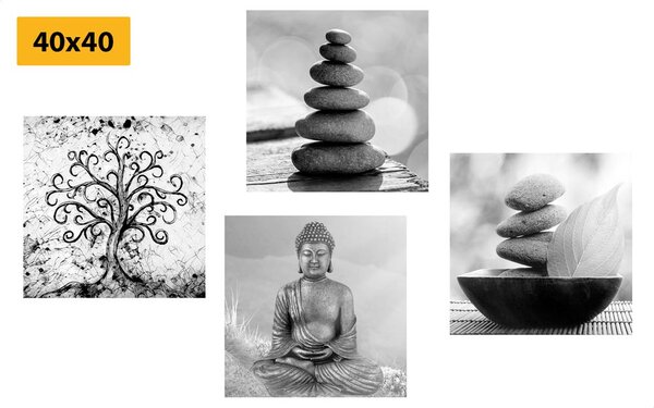 Set di quadri – Con motivo Feng Shui in bianco e nero