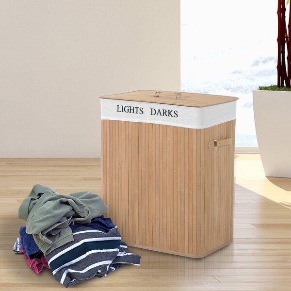 DecHome Cesta Portabiancheria in Bamb con Coperchio e Fodera Rimovibile Naturale 52x32x63cm - 20-850