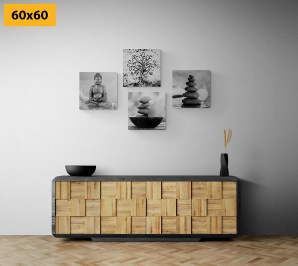 Set di quadri – Con motivo Feng Shui in bianco e nero