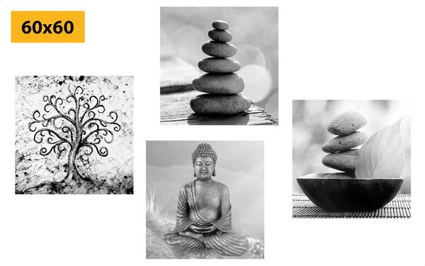Set di quadri – Con motivo Feng Shui in bianco e nero