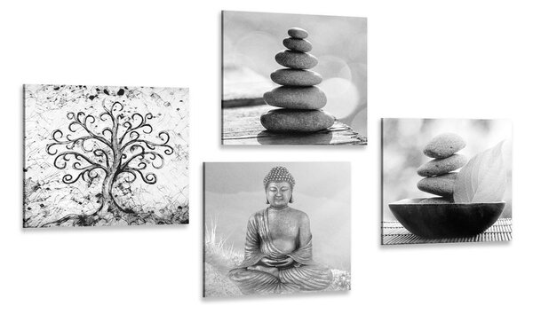 Set di quadri – Con motivo Feng Shui in bianco e nero
