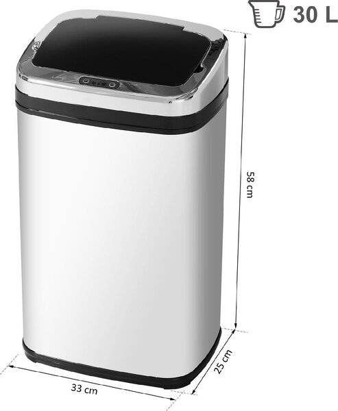 DecHome Cestino Dei Rifiuti In Acciaio Inox Sensore Automatico 30L/Quadrato - 300D4