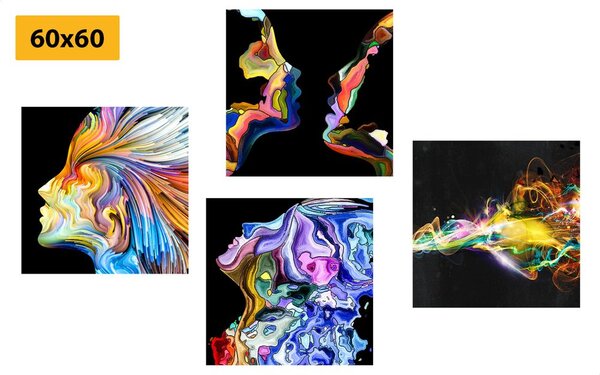 Set di quadri – Astrazione colorata su sfondo nero