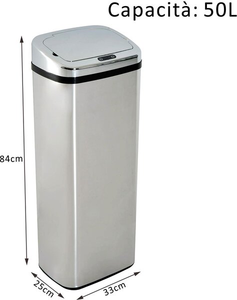 DecHome Cestino Dei Rifiuti Rettangolare In Acciaio Inox con Sensore a Infrarossi 50 lt - 851004