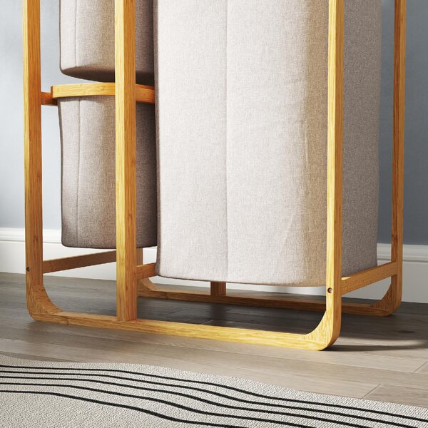 DecHome Cestino Portabiancheria in Bamb con 3 Sacchi e Ripiani Estraibili in Tessuto 50x32x69.7 cm colore Bamb e Crema - 0CWJ550