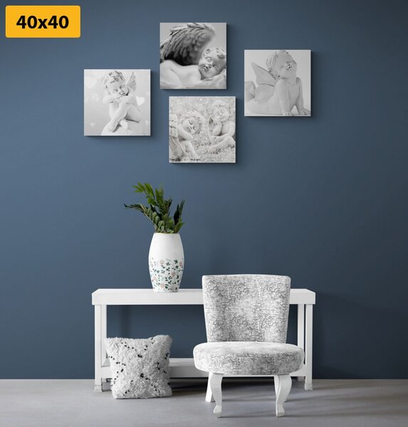 Set di quadri – Armonia degli angeli in bianco e nero