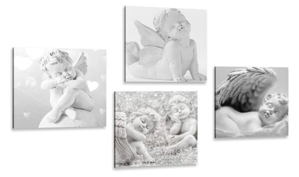 Set di quadri – Armonia degli angeli in bianco e nero
