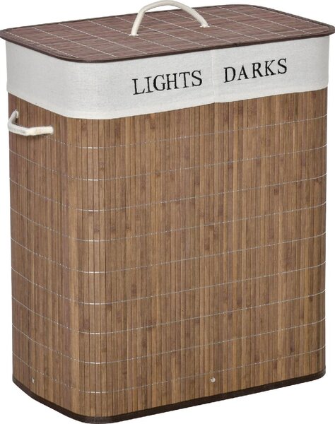 DecHome Cesto per Biancheria Bamb da 100L con 2 Scomparti Coperchio e Maniglie 52x32x63cm Marrone - 144BN850