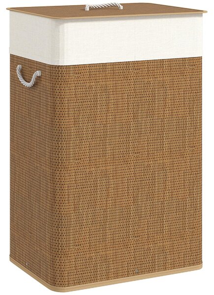 DecHome Cesto Portabiancheria 72L con Coperchio in Bamb Manici in Corda e Sacco Rimovibile colore Marrone - F865BN