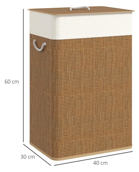 DecHome Cesto Portabiancheria 72L con Coperchio in Bamb Manici in Corda e Sacco Rimovibile colore Marrone - F865BN