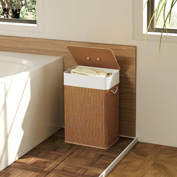 DecHome Cesto Portabiancheria 72L con Coperchio in Bamb Manici in Corda e Sacco Rimovibile colore Marrone - F865BN